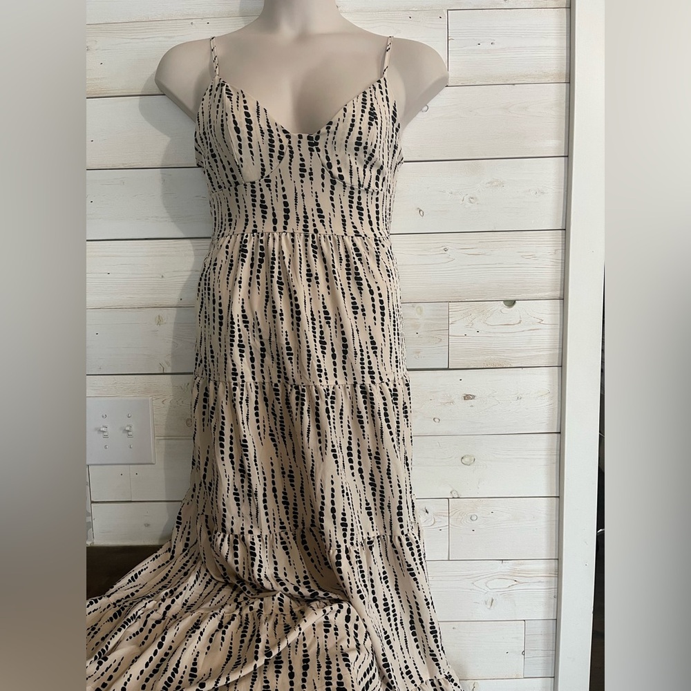 Tan Ruched Tiered Maxi Dress